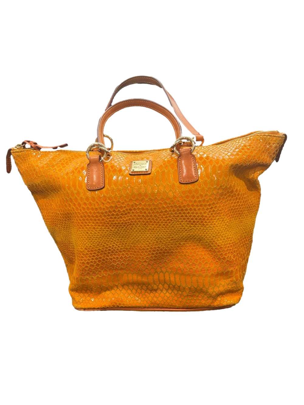 Dooney & Bourke Yellow Embossed Leather Python Print Large Satchel Tote Shoulder